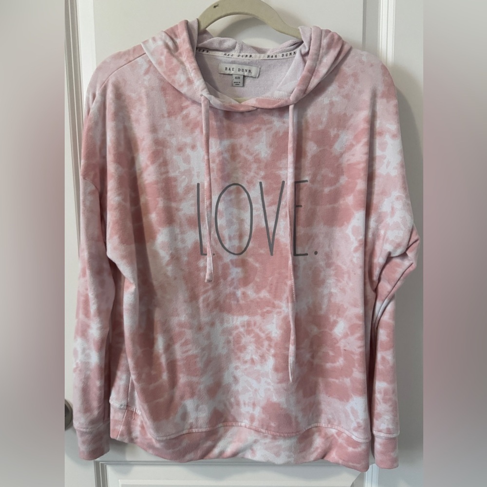 Rae Dunn Pink and White Tie-Dye Hoodie “LOVE” Size Medium
